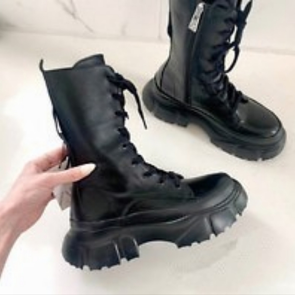 ZARA Lug Sole Leather Lace up Boots